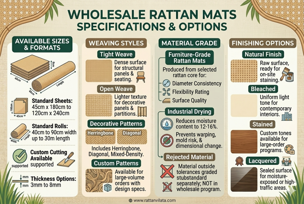 Wholesale Rattan Mats Specifications & Options